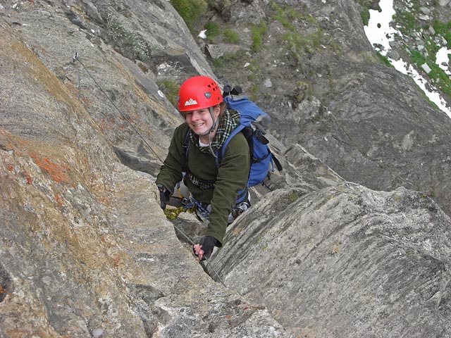 Rote Säule-Klettersteig: Daniela in der schwierigen Variante (24. Juli)