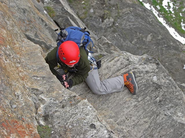 Rote Säule-Klettersteig: Daniela in der schwierigen Variante (24. Juli)