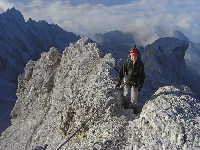 Via Ferrata Ivano Dibona: Daniela zwischen Forcella Granda und Cresta Bianca (31. Aug.)