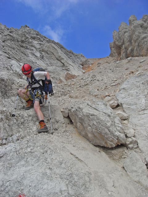 Via Ferrata Ivano Dibona: Daniela zwischen Forcella Alta und Abzweigung nach Son Forcia (31. Aug.)