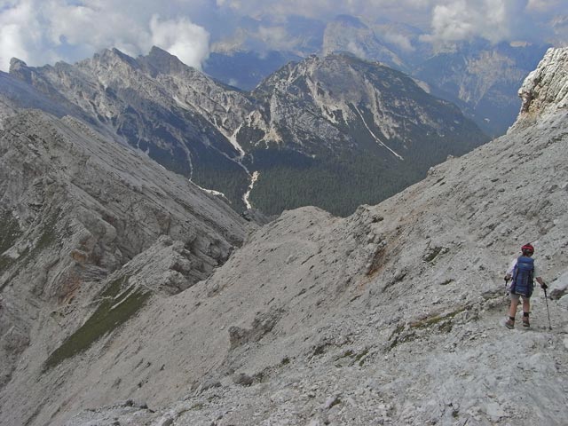 Via Ferrata Ivano Dibona: Daniela zwischen Abzweigung nach Son Forcia und Forcella Bassa (31. Aug.)