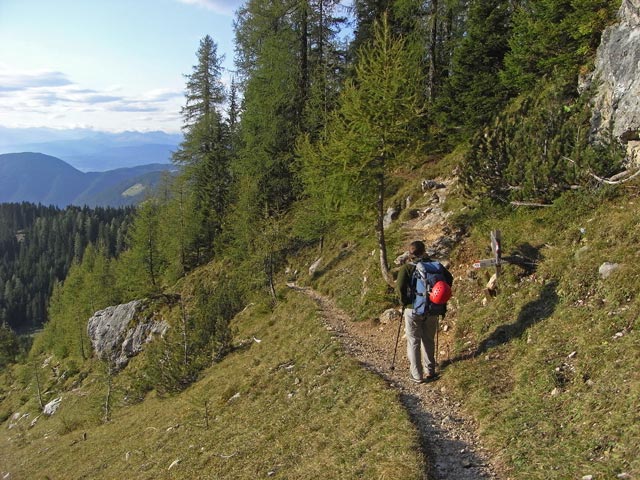 Daniela bei der Kreuzung von Weg 18 und der Abzweigung zur Latemarwiese