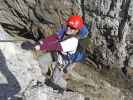 Latemartürme-Klettersteig: Daniela in der Schlüsselstelle