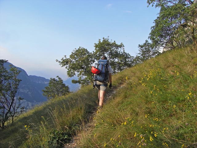 Fennberg-Klettersteig: Daniela im langen Gehgel&auml;nde