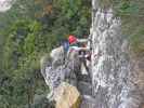 Fennberg-Klettersteig: Daniela am Ende der Klammernreihe