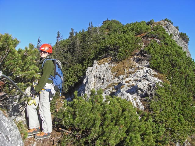 Unterer Stripsenkopf-Klettersteig: Daniela im Ausstieg (12. Okt.)