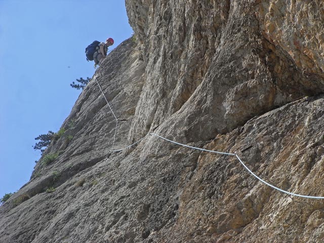 Bergfreundesteig: Daniela in der 1. Seill&auml;nge