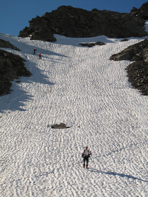 Helmut, Carmen und Erich auf Weg 13 zwischen Flaggerschartenhütte und Traminbach (14. Juni)
