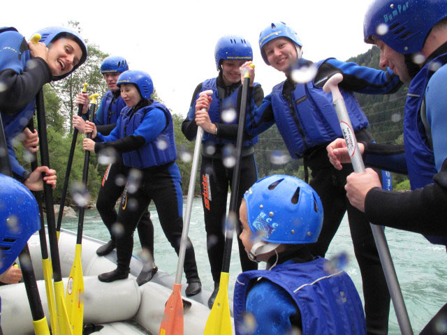 Ada, Stephan, Brigitte, Lea, Martin, Jonna und Friedrich auf der Isel (12. Juli)