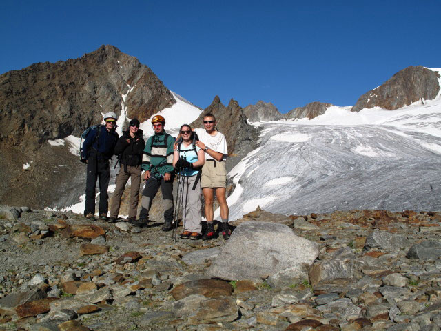 Reinhard, Anke, Erich, Daniela und ich zwischen Guslarferner und Vernagthütte (17. Aug.)