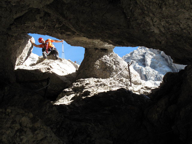 Stopselzieher-Klettersteig: Erhard beim Ende des Stopselziehers