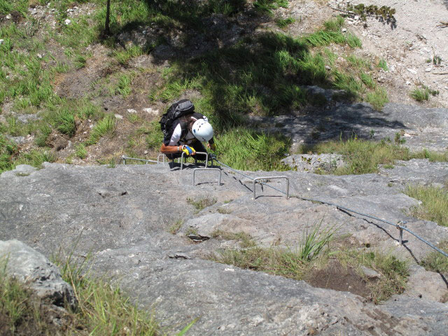 Gr&uuml;nstein-Klettersteig: Einstieg der schwierigen Variante