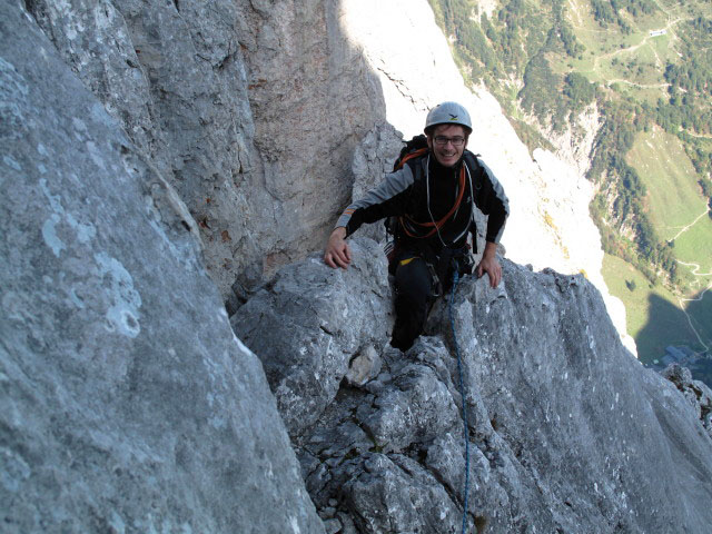 Hintere Goinger Halt Nordgrat: Reinhard in der ersten Seillänge (27. Sept.)