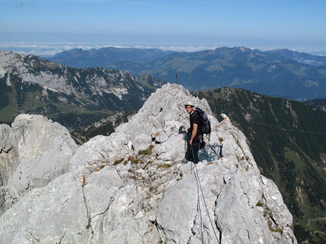 Hintere Goinger Halt Nordgrat: Reinhard am Stand nach der zweiten Seillänge (27. Sept.)