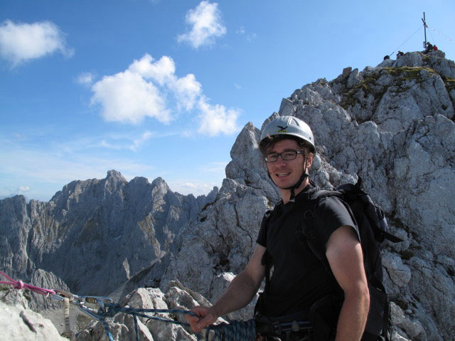 Hintere Goinger Halt Nordgrat: Reinhard am Stand nach der achten Seill&auml;nge (27. Sept.)