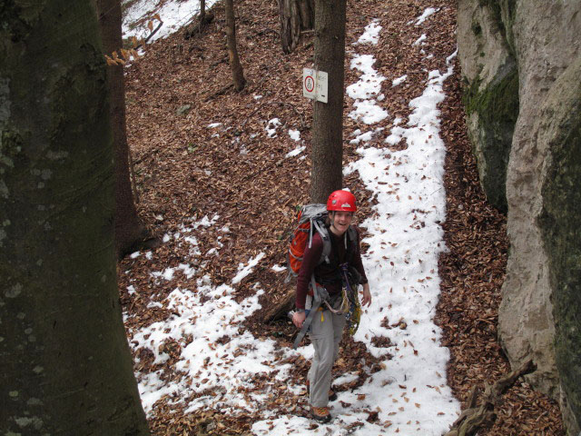 Klettersteig E 60: Daniela beim Einstieg