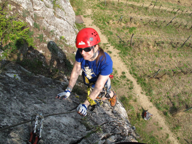 Klettersteig der Naturfreunde Gumpoldskirchen: Daniela zwischen Querung und Umstieg