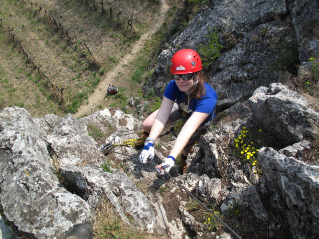 Klettersteig der Naturfreunde Gumpoldskirchen: Daniela zwischen Umstieg und Ausstieg