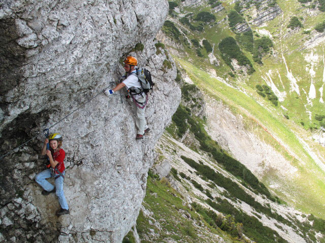 Heli-Kraft-Klettersteig: Richard und Erich zwischen Nepalbrücke und 1. Seilbrücke