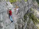 Heli-Kraft-Klettersteig: Richard und Erich zwischen 1. Seilbrücke und 2. Notausstieg