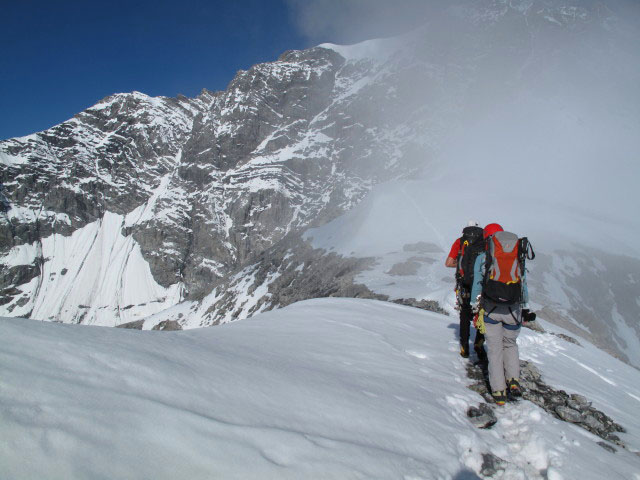 Peter und Daniela am Hintergrat vor dem 1. Eisfeld (21. Aug.)