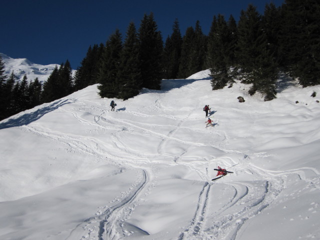 Axel, Erhard, Marion und Lea zwischen Wirts Hochalm und Wirts Mitterleger (1. Jän.)