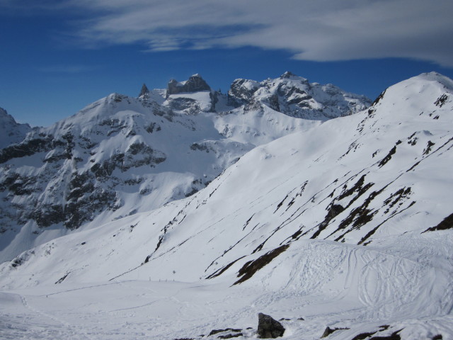 Drei Türme und Drusenfluh von der Bergstation der Rätikonbahn aus
