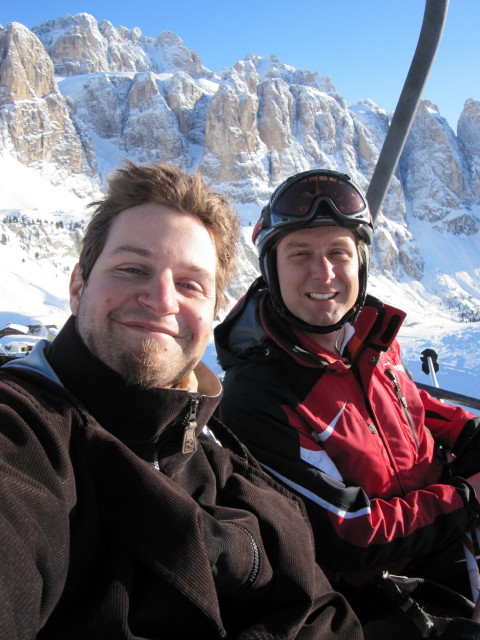 Markus und ich im Sessellift Val Setus (20. März)