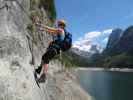 Laserer alpin-Klettersteig: Sabrina in der Nasenquerung