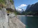 Laserer alpin-Klettersteig: Sabrina in der Nasenquerung