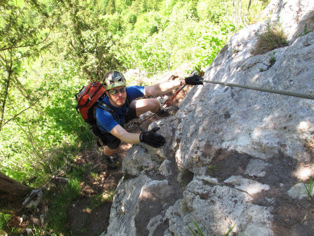 Echernwand-Klettersteig: Norbert vor der Panoramaleiter