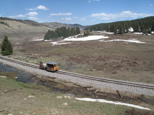 Tanglefoot Curve vom San Juan Express #216 der Cumbres & Toltec Scenic Narrow-Gauge Railroad aus (29. Mai)