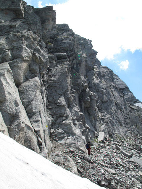 Säuleck-Klettersteig: Manuela beim Einstieg (9. Juli)