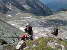 Säuleck-Klettersteig: Manuela am Ende der Einstiegsrampe (9. Juli)