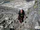 Säuleck-Klettersteig: Manuela auf der großen Rampe (9. Juli)