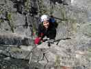 Säuleck-Klettersteig: Manuela in der zweiten Wand (9. Juli)