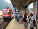 1116 101-5 mit ÖBB-EC 110 bei der Einfahrt in den Bahnhof Mallnitz-Obervellach, 1.182 m (10. Juli)