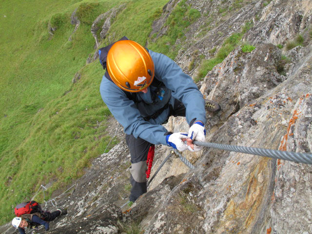 &Uuml;bungsklettersteig Kleine Scharte: Erich in der schwierigen Ausstiegsvariante (13. Aug.)