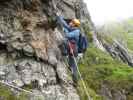 Familienklettersteig Hirschkarspitze: Erich in der schwierigen Einstiegsvariante (13. Aug.)