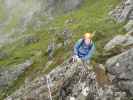 Familienklettersteig Hirschkarspitze: Erich zwischen Felsenloch und erster Seilbrücke (13. Aug.)