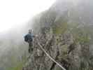 Familienklettersteig Hirschkarspitze: Erich am Ende der ersten Seilbrücke (13. Aug.)