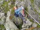 Familienklettersteig Hirschkarspitze: Erich auf der zweiten Seilbrücke (13. Aug.)