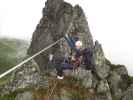 Familienklettersteig Hirschkarspitze: Sonja auf der zweiten Seilbrücke (13. Aug.)