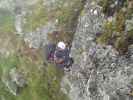 Familienklettersteig Hirschkarspitze: Sonja in der schwierigen Variante am zweiten Turm (13. Aug.)