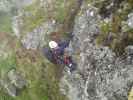 Familienklettersteig Hirschkarspitze: Sonja in der schwierigen Variante am zweiten Turm (13. Aug.)