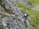 Familienklettersteig Hirschkarspitze: Sonja in der schwierigen Variante am zweiten Turm (13. Aug.)