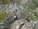 Familienklettersteig Hirschkarspitze: Sonja am Ausstiegsgrat (13. Aug.)