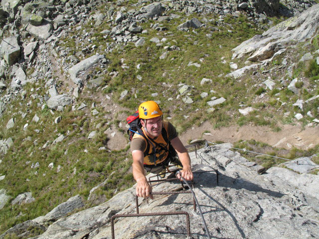 Eggishorn-Klettersteig: Andreas auf der Mauerläufer-Platte