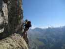 Leukerbad-Klettersteig: Axel zwischen Hammer und Biwakplatz