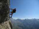 Leukerbad-Klettersteig: Axel zwischen Hammer und Biwakplatz